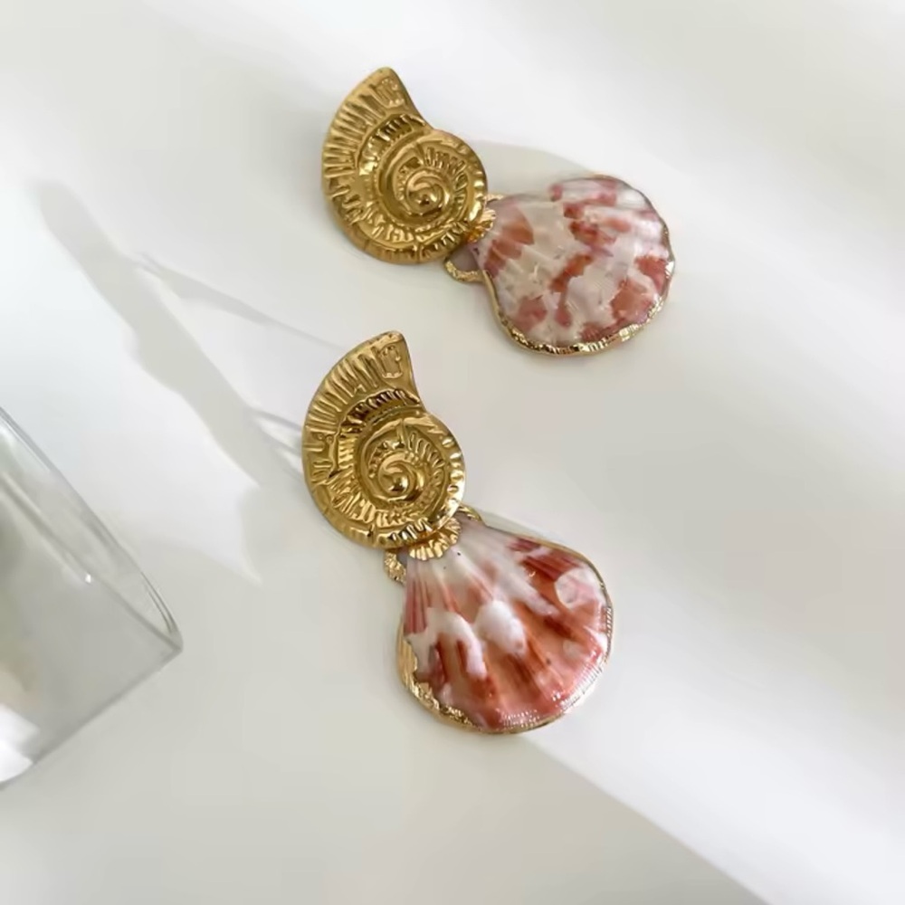 Gold and Pink Shell Earrings